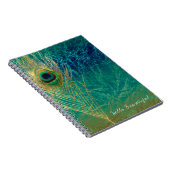 ピーコックフェザーブルーティール（緑がかった色）金ゴールドグラムボホシック ノートブック (右側)
