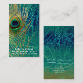 ピーコックフェザーブルーティール(緑がかった色)金ゴールドボーホフレンド参照 紹介カード (正面/裏面)