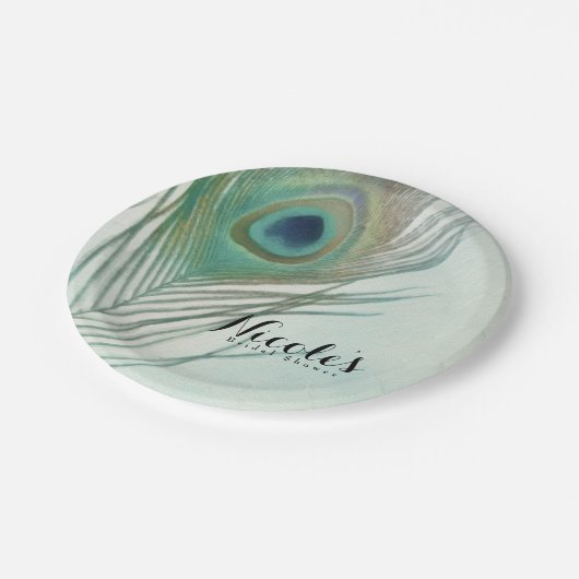 ピーコックフェザーボーホシックウォーターカラーカスタムパーティー ペーパープレート (アングル)