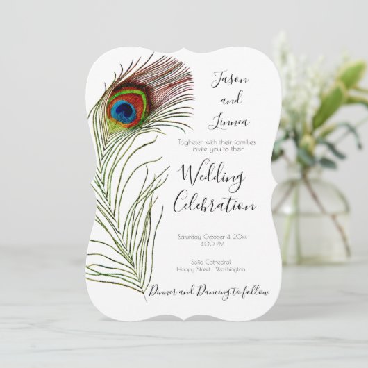 ピーコックフェザーミニマルエレガント招待状 招待状 (スタンド正面)