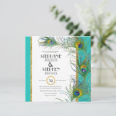 ピーコックフェザーモダンアールデコ結婚タイポグラフィ 招待状 (スタンド正面)