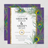 ピーコックフェザーモダンタイポグラフィインディアンウェディング 招待状 (正面/裏面)
