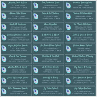 ピーコックフェザーモダンティール（緑がかった色）結婚ズゲストアドレス シール