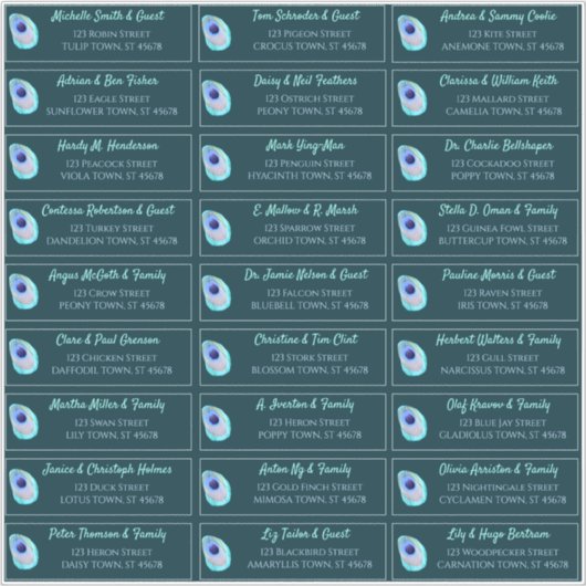 ピーコックフェザーモダンティール(緑がかった色)結婚ズゲストアドレス シール (正面)