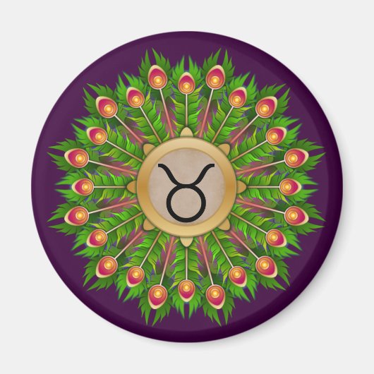 ピーコックフェザーリース〔占星術の〕十二宮図サインタウロス マグネット (正面)
