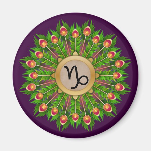 ピーコックフェザーリース〔占星術の〕十二宮図サイン山羊座 マグネット (正面)