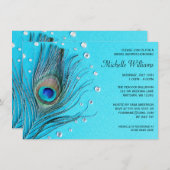 ピーコックフェザー宝石アクアブライダルシャワー 招待状 (正面/裏面)