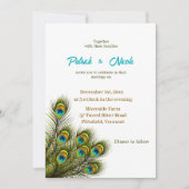 ピーコックフェザー水カラー結婚式招待状 招待状 (正面)