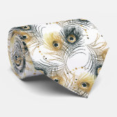 ピーコックフェザー白黒金ゴールドメンズネクタイ ネクタイ (ロール)