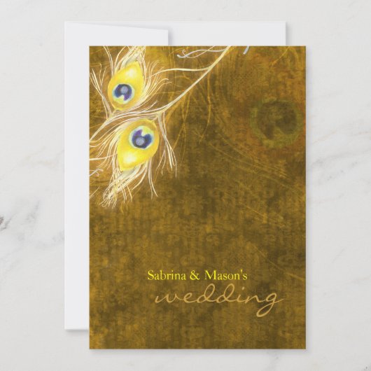 ピーコックフェザー素朴秋ブラウン結婚ズ 招待状 (正面)