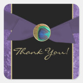 ピーコックフェザー結婚式の引き出物サンキュースティッカー スクエアシール (正面)