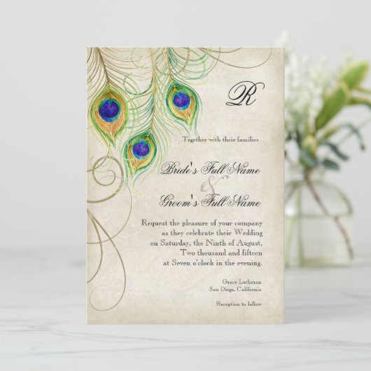 ピーコックフェザー結婚式招待状 招待状 (スタンド正面)