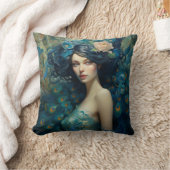 ピーコックフェザー美しい:ティール（緑がかった色）とブルーの女性 クッション (ブランケット)