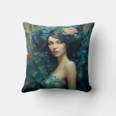 ピーコックフェザー美しい:ティール（緑がかった色）とブルーの女性 クッション (裏面)