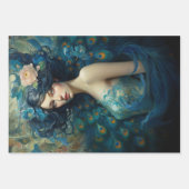 ピーコックフェザー美しい:ティール(緑がかった色)とブルーの女性 ラッピングペーパーシート (正面2)