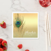 ピーコックフェザー金ゴールドエキゾチックボホシックエレガント スタンダードカクテルナプキン (インサイチュ)