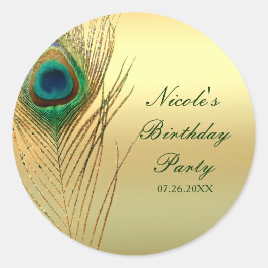 ピーコックフェザー金ゴールドエキゾチックBohoシックカスタムシヴ ラウンドシール (正面)