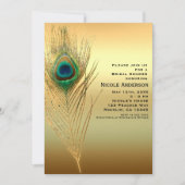 ピーコックフェザー金ゴールドエキゾチックBohoシック招待状 招待状 (正面)