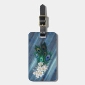 ピーコックフェザー&エメラルドグリーンメタリックシルク ラゲッジタグ (正面縦)