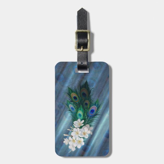 ピーコックフェザー&エメラルドグリーンメタリックシルク ラゲッジタグ (正面縦)