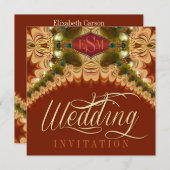 ピーコックフェザー&カラメルレース結婚式招待状 招待状 (正面/裏面)