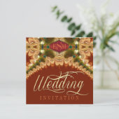 ピーコックフェザー&カラメルレース結婚式招待状 招待状 (スタンド正面)