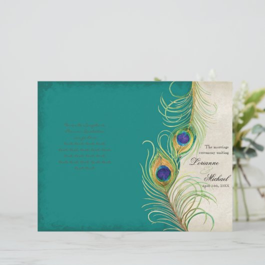 ピーコックフェザー – ティール(緑がかった色)、結婚式 プログラム (スタンド正面)