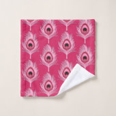 ピーコックフェザー、パステルピンク明るい赤紫色ピンク バスタオルセット (ウォッシュタオル)