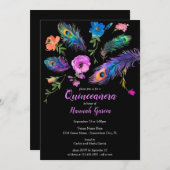ピーコックフェザー&フラワーズキンセニェラパーティー 招待状 (正面/裏面)