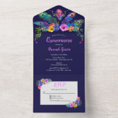 ピーコックフェザー&フラワーパープルキンセニェラ オールインワン招待状 (内側)