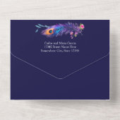 ピーコックフェザー&フラワーパープルキンセニェラ オールインワン招待状 (裏面)