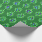 ピーコックフェザー、ライムグリーンのエメラルドグリーン ラッピングペーパー (角)