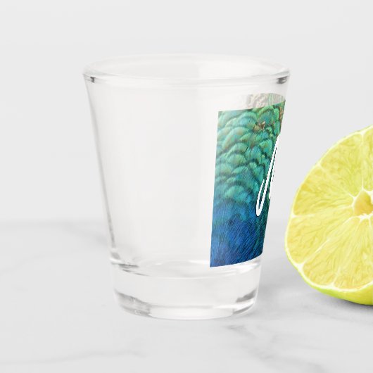 ピーコックフェザーIカラフル抽象芸術自然デザイン ショットグラス (左)