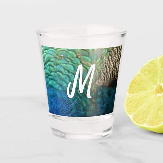 ピーコックフェザーIカラフル抽象芸術自然デザイン ショットグラス (正面)