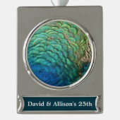 ピーコックフェザーIカラフル抽象芸術自然デザイン シルバープレートバナーオーナメント (正面)