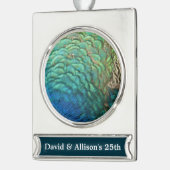 ピーコックフェザーIカラフル抽象芸術自然デザイン シルバープレートバナーオーナメント (左)