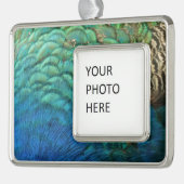 ピーコックフェザーIカラフル抽象芸術自然デザイン シルバープレートフレームオーナメント (左)