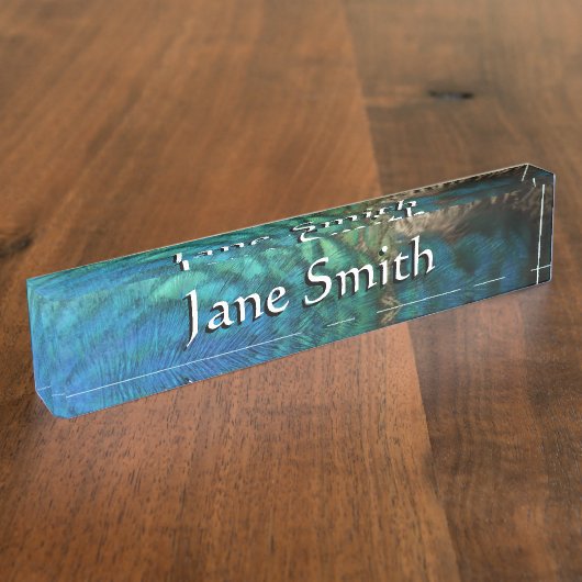 ピーコックフェザーIカラフル抽象芸術自然デザイン デスクネームプレート (側面)