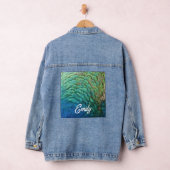 ピーコックフェザーIカラフル抽象芸術自然デザイン デニムジャケット (ハンガー)