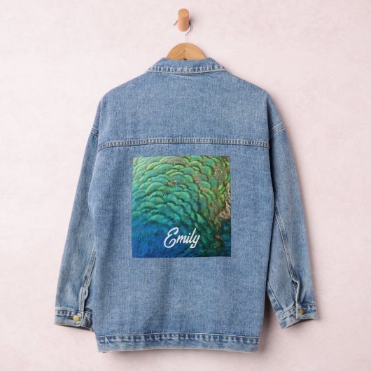 ピーコックフェザーIカラフル抽象芸術自然デザイン デニムジャケット (ハンガー)
