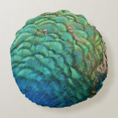 ピーコックフェザーIカラフル抽象芸術自然デザイン ラウンドクッション (裏面)
