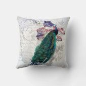 ピーコックフラワーズヴィンテージグラフィックアカラフルート クッション (裏面)