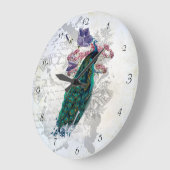 ピーコックフラワーズヴィンテージグラフィックアカラフルート ラージ壁時計 (傾斜)