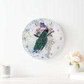 ピーコックフラワーズヴィンテージグラフィックアカラフルート ラージ壁時計 (ホーム)