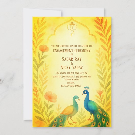 ピーコックフローラインディアンヒンズー婚約式 招待状 (正面)
