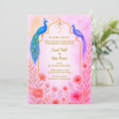 ピーコックフローラインディアン結婚ヒンドゥーのQRコード 招待状 (スタンド正面)