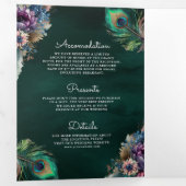 ピーコックフローラフェザーQRコードエメラルド結婚ズ 三つ折り招待状 (内部最初)