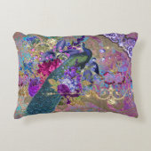 ピーコックフローラレースダイヤモンドエレガントパープルティール（緑がかった色） アクセントクッション (正面)