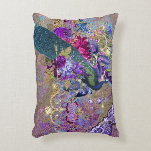 ピーコックフローラレースダイヤモンドエレガントパープルティール（緑がかった色） アクセントクッション (正面(垂直))