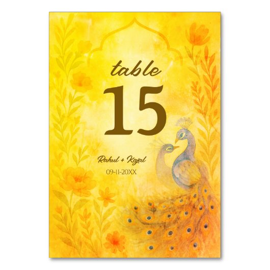 ピーコックフローラ結婚インディアンの表番号カード テーブルナンバー (正面)